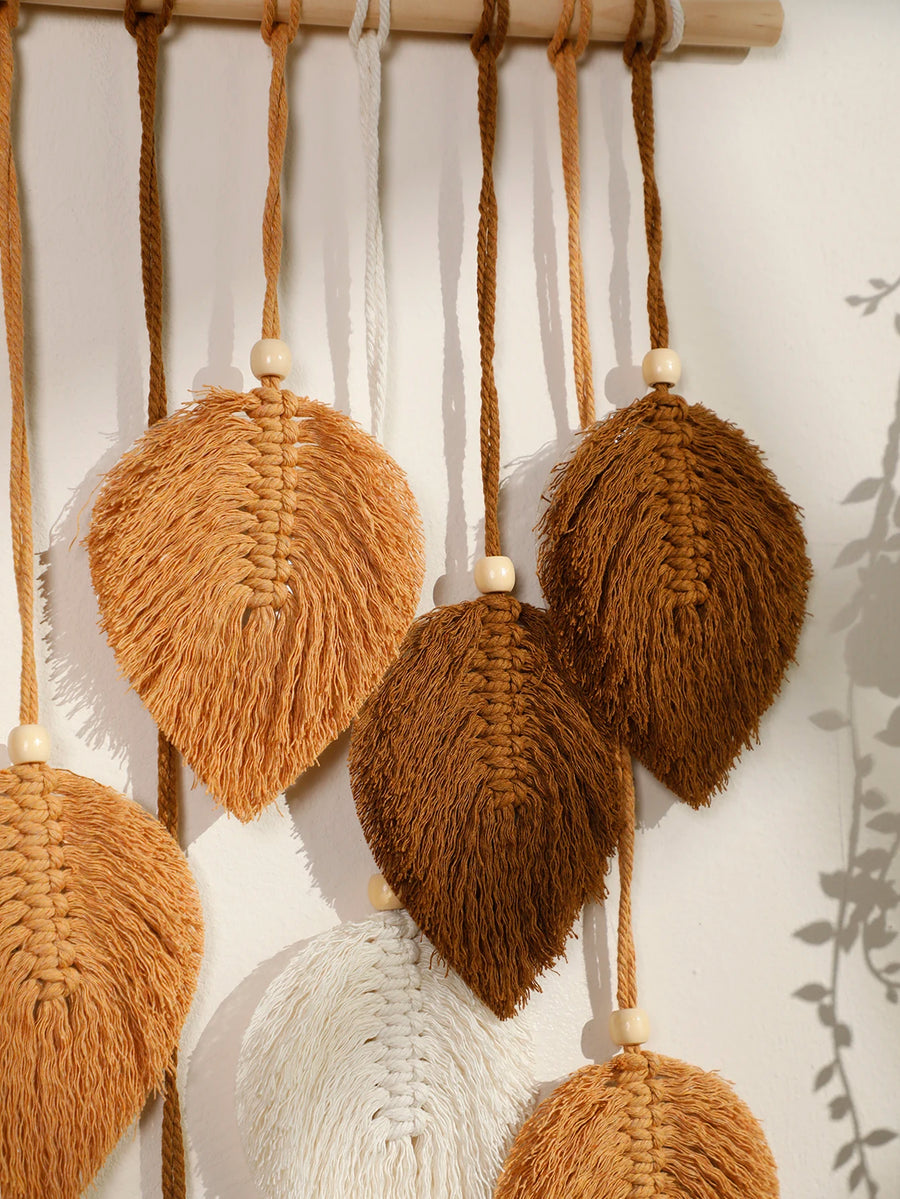 Leaf Macrame Wall Hanging - Boho Brown and Green Tapestry Decor