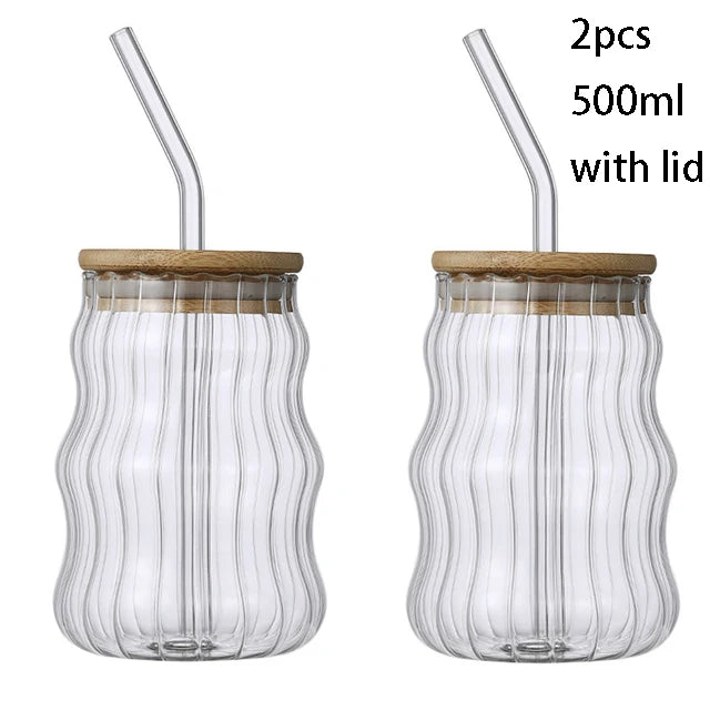 500ml Glass Tumbler with Straw - Mason Jar Cup with Bamboo Lid