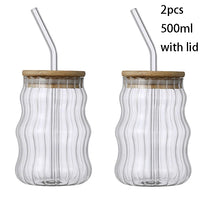 500ml Glass Tumbler with Straw - Mason Jar Cup with Bamboo Lid