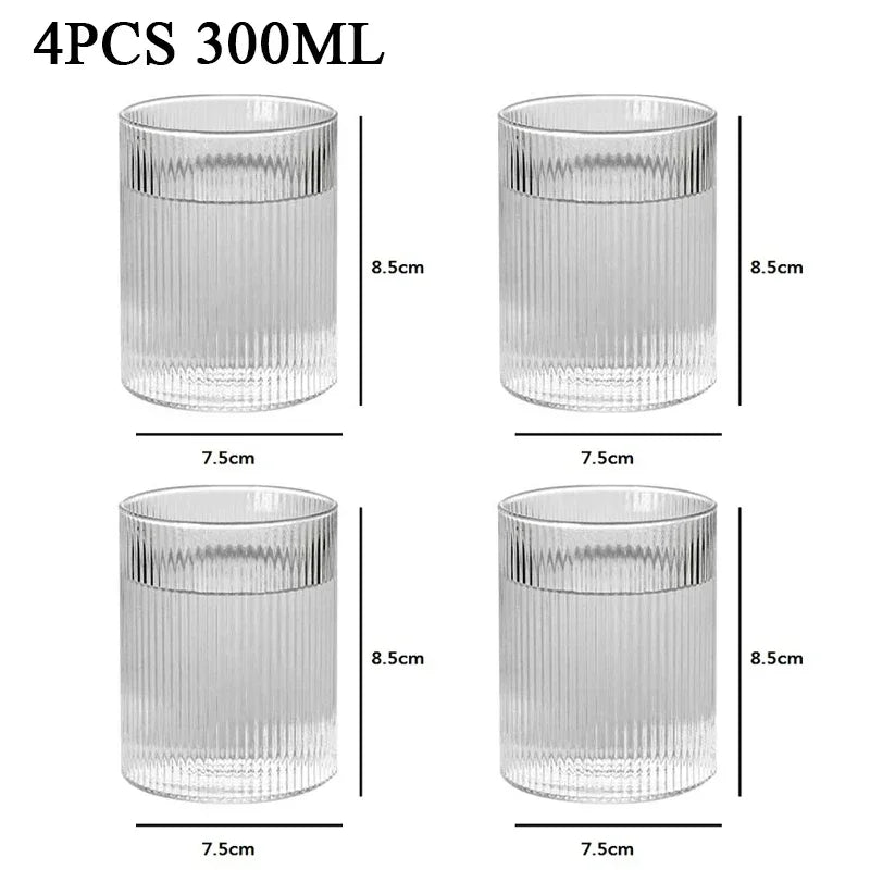 Japanese Vertical Pattern Glass Cup - Handmade Wine & Coffee Drinkware