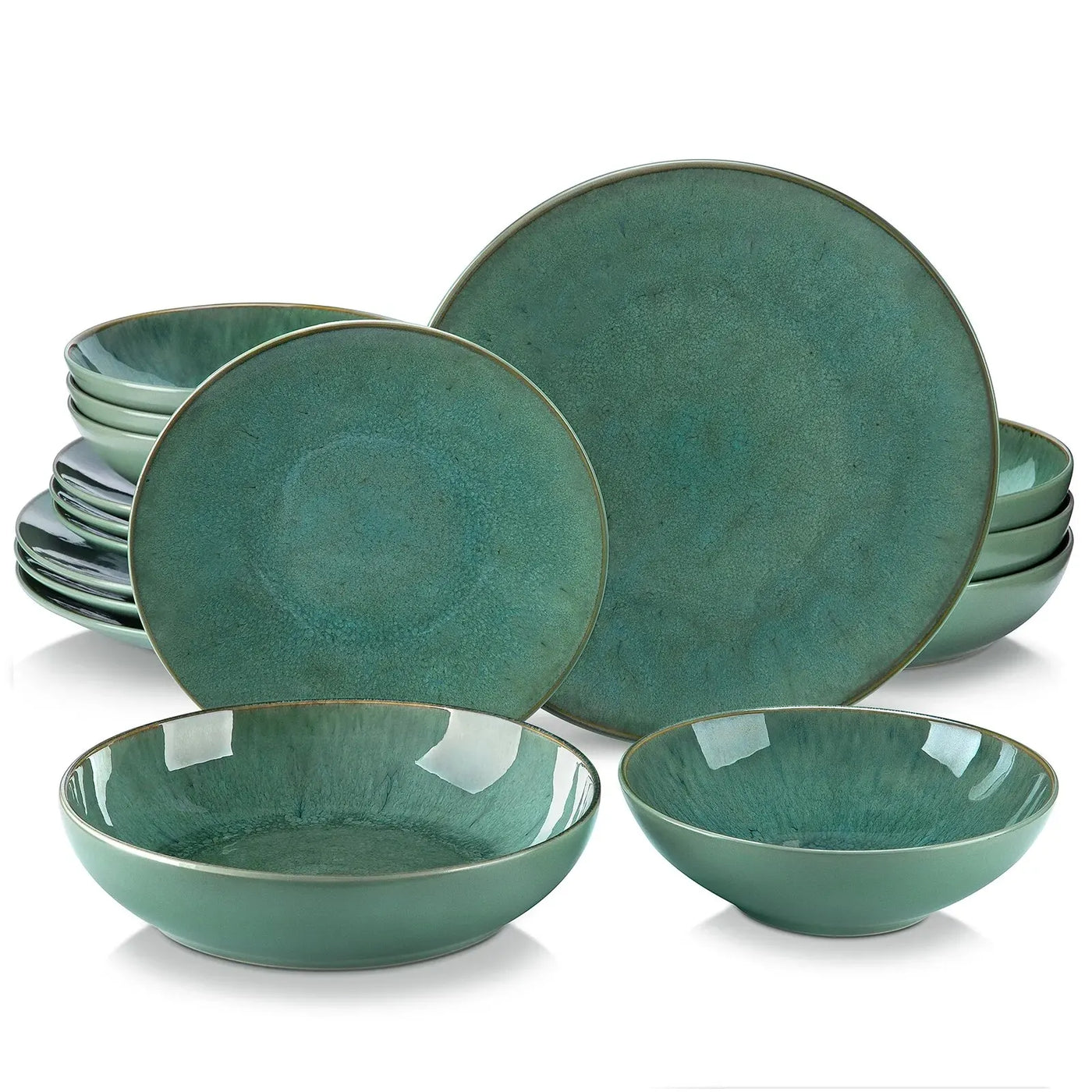 Embossed Stoneware Dinner Set - Green Service for 4, 8 or 12