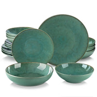 Embossed Stoneware Dinner Set - Green Service for 4, 8 or 12