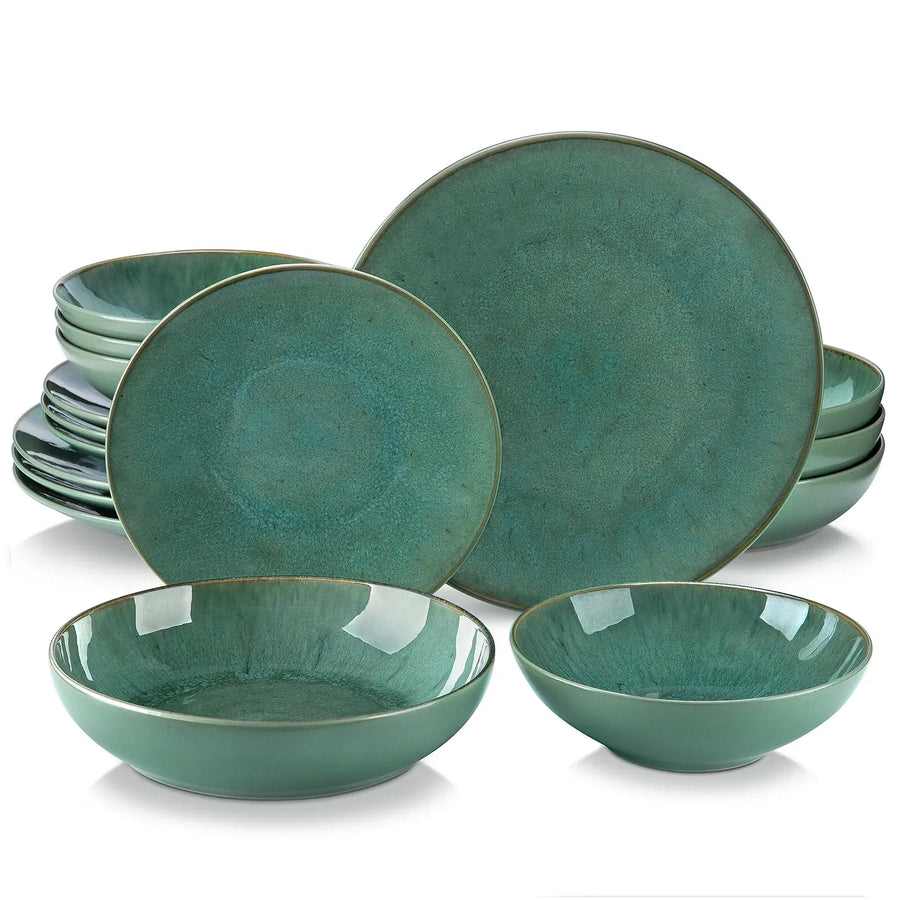 Embossed Stoneware Dinner Set - Green Service for 4, 8 or 12