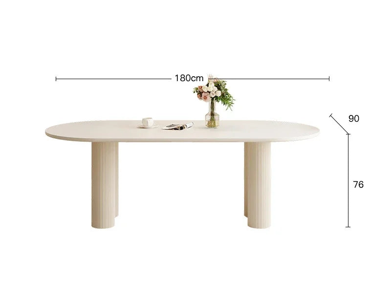 Cream White Oval Sintered Stone Dining Table Set - Modern 6-Chair Set