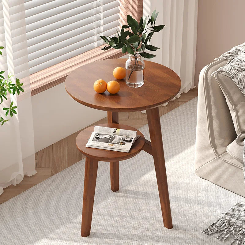 Solid Wood Round Side Table - Movable Living Room Accent Table