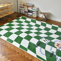 Retro Checkerboard Plush Area Rug - Soft Bedroom and Lounge Carpet