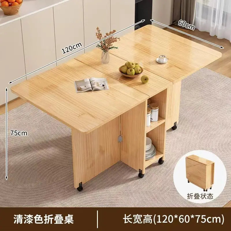 Solid Wood Folding Dining Table - Space-Saving Rectangular Table