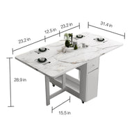 Foldable Dining Table Set - White Multifunction Rectangle Table with Chairs