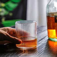Japanese Vertical Pattern Glass Cup - Handmade Wine & Coffee Drinkware