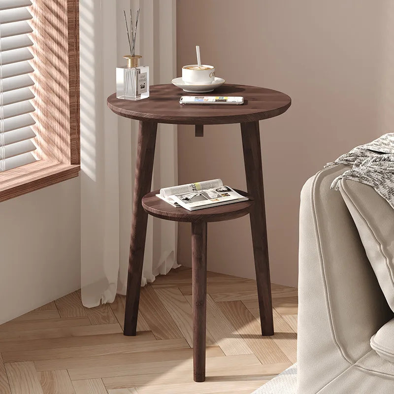 Solid Wood Round Side Table - Movable Living Room Accent Table