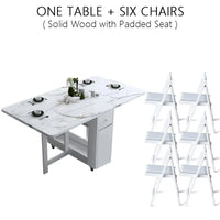 Foldable Dining Table Set - White Multifunction Rectangle Table with Chairs