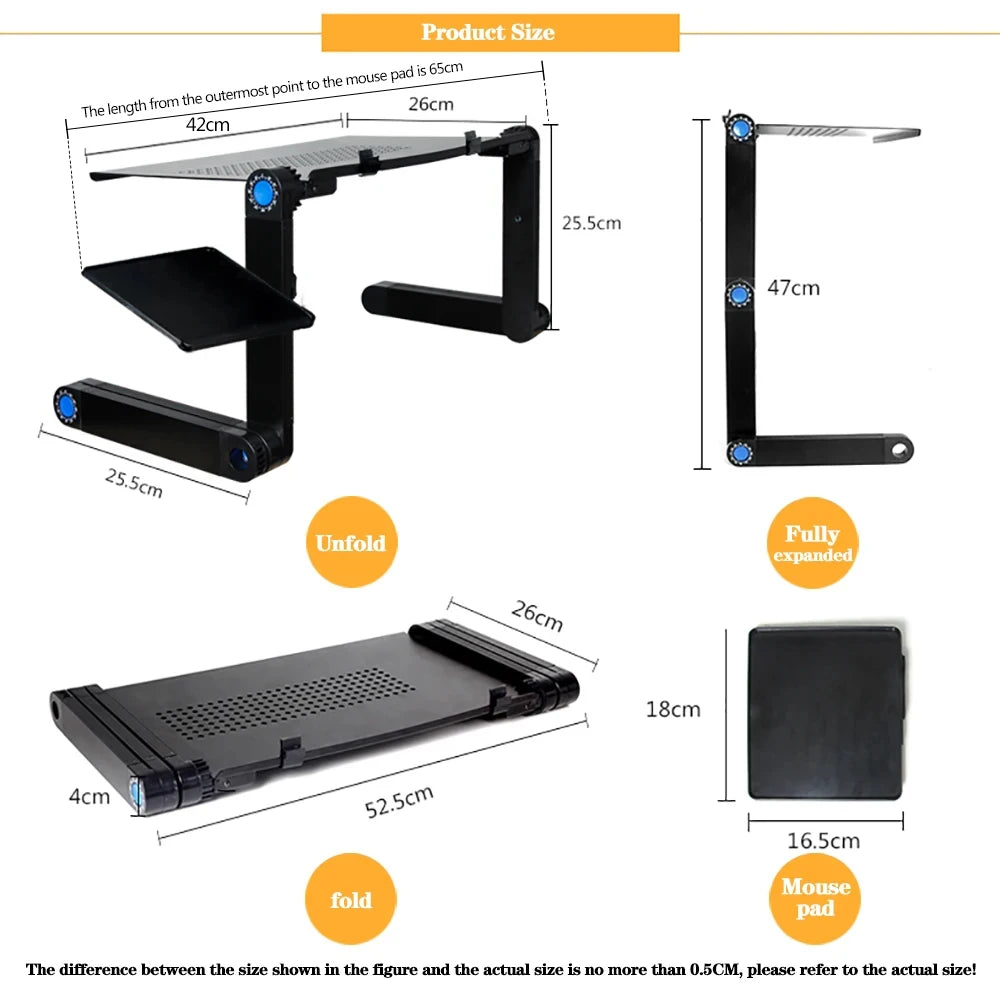 Adjustable Laptop Desk Stand - Portable Aluminum Lap Desk with Mouse Pad