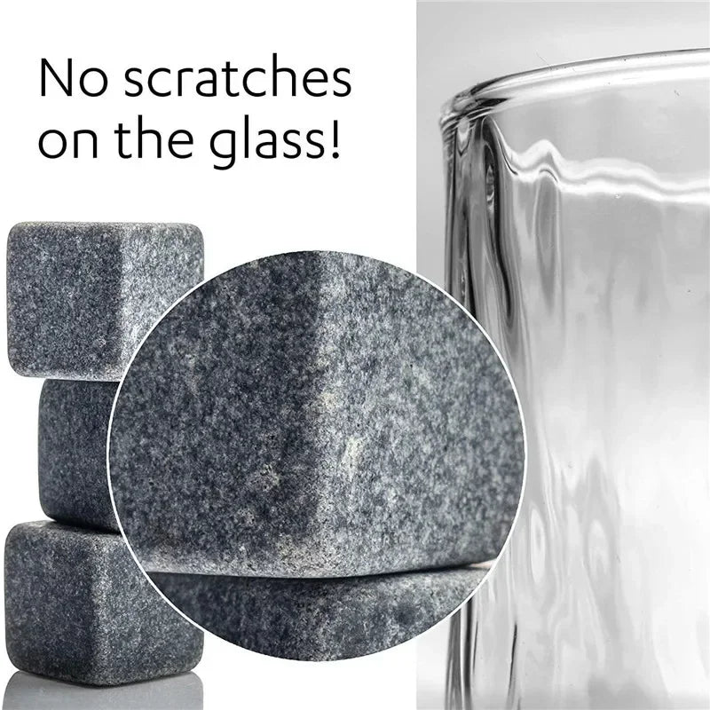 Reusable Whiskey Stones Set - 6-Piece Chilling Rocks with Pouch