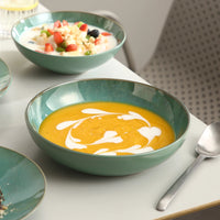 Embossed Stoneware Dinner Set - Green Service for 4, 8 or 12