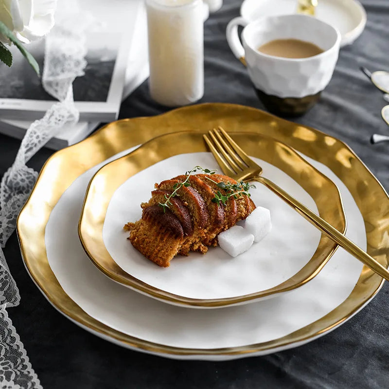 Gold-Plated Steak Pasta Plate - Luxury Restaurant Style Tableware
