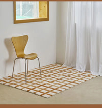 Plaid Plush Area Rug - Soft Minimalist Living Room Carpet
