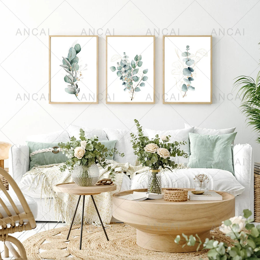 Eucalyptus Watercolor Botanical Canvas Wall Art - Greenery Leaf Print