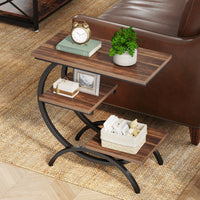 C-Shaped End Table - Industrial Three-Tier Storage Side Table