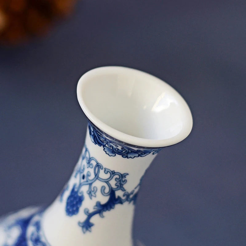 Blue and White Ceramic Flower Vase - Retro Wedding and Table Decor