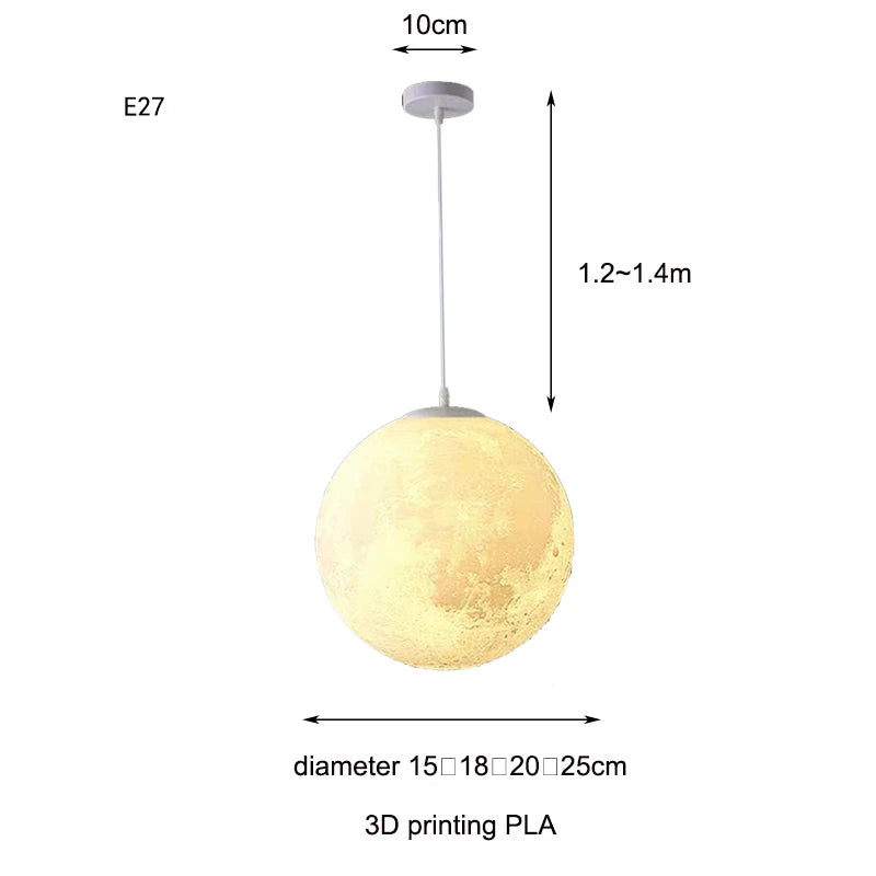 3D Printed Moon Pendant Light - Modern PLA Hanging Chandelier