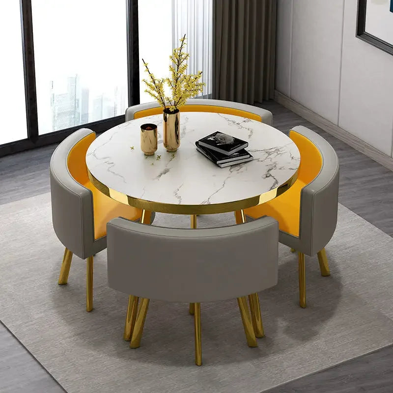 80cm Marble Round Dining Table Set - Modern Table with 4 Chairs