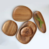 Walnut & Acacia Wooden Serving Plate - Irregular Oval Dinner Tray