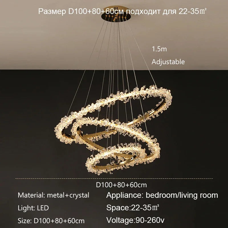 Dimmable Crystal Ring Chandelier - Modern LED Pendant Ceiling Light