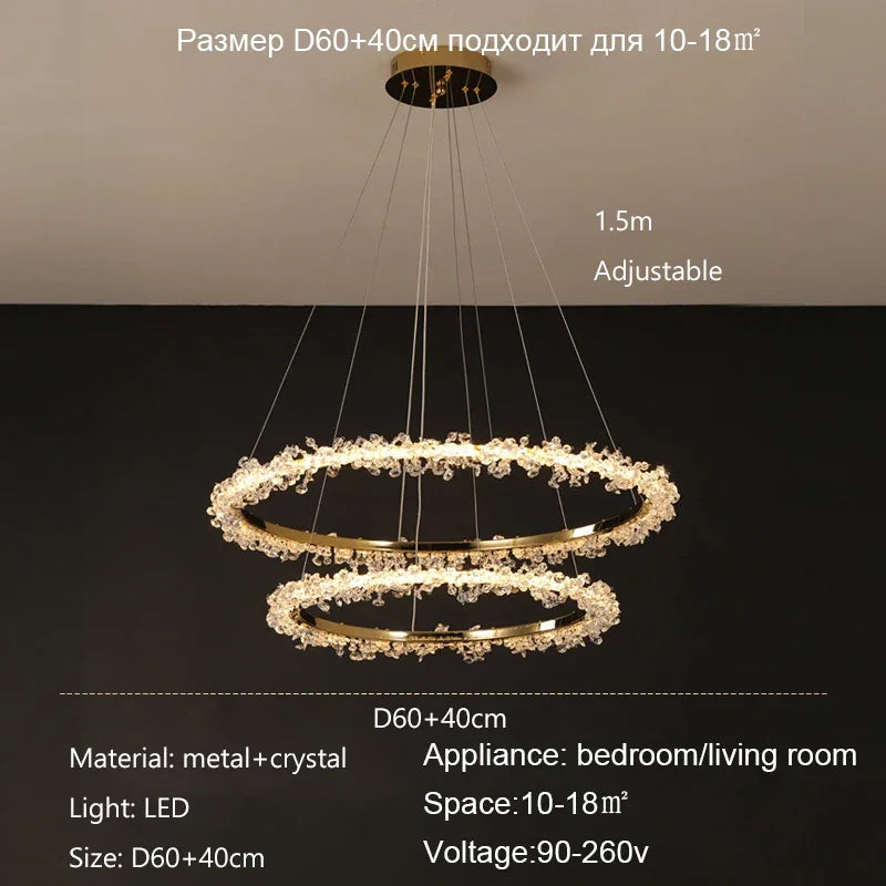 Dimmable Crystal Ring Chandelier - Modern LED Pendant Ceiling Light