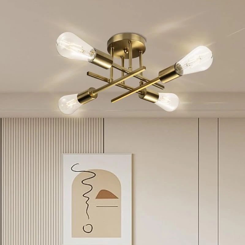Nordic Semi-Flush Ceiling Chandelier - Retro LED Bedroom Light