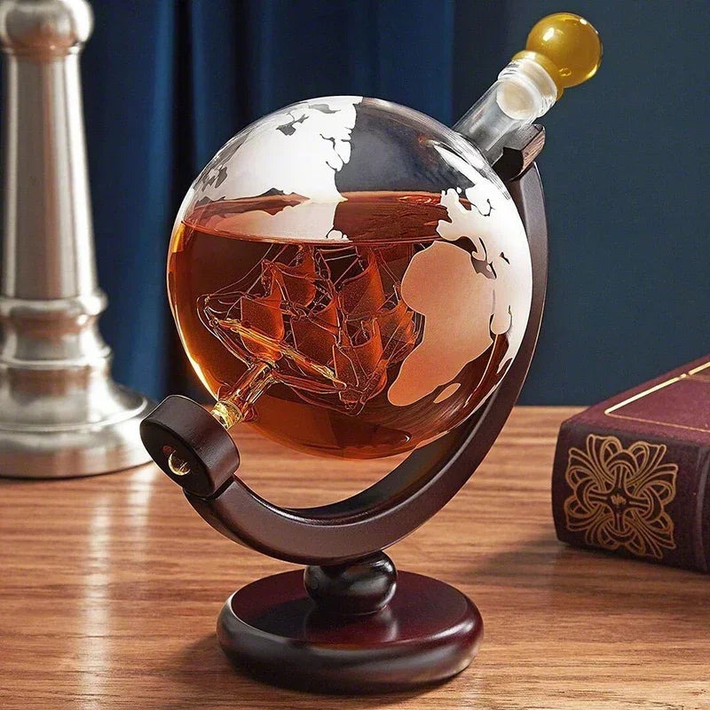 Creative Globe Whiskey Decanter Set - Lead-Free Carafe with Glasses