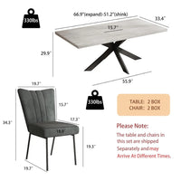 Extendable Grey Wood Dining Table Set - 6 Black Fabric Chairs