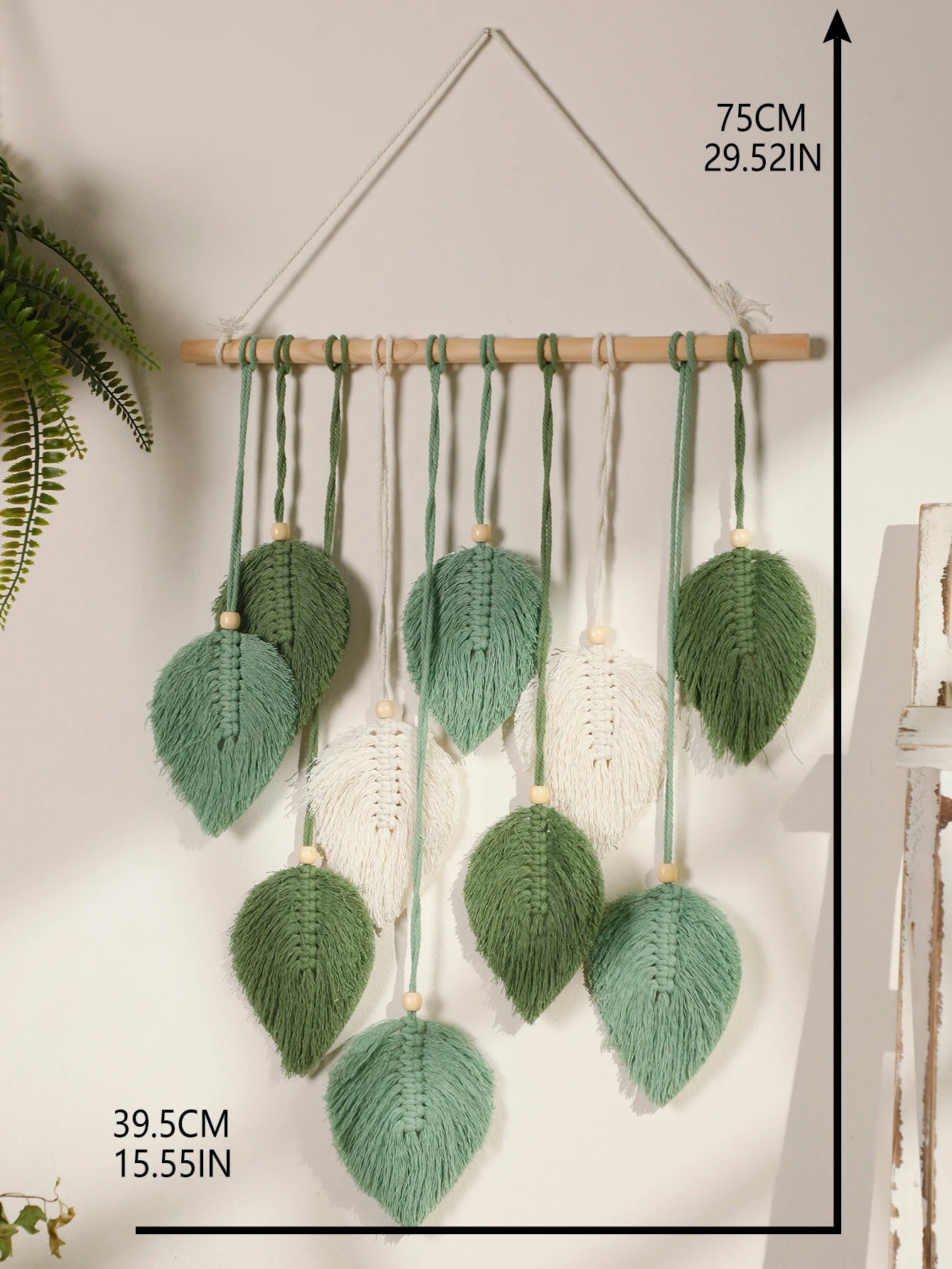 Leaf Macrame Wall Hanging - Boho Brown and Green Tapestry Decor