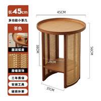 Rattan Bamboo Coffee Table - Two-Tier Tea Table with Storage