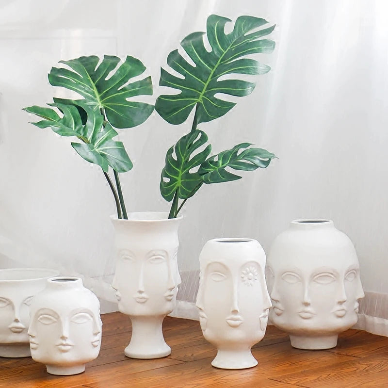 Nordic Face Ceramic Vase - Artistic White Decorative Accent