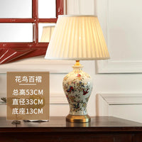 Retro Chinese Ceramic Table Lamp - Pleated Shade Bedside Accent