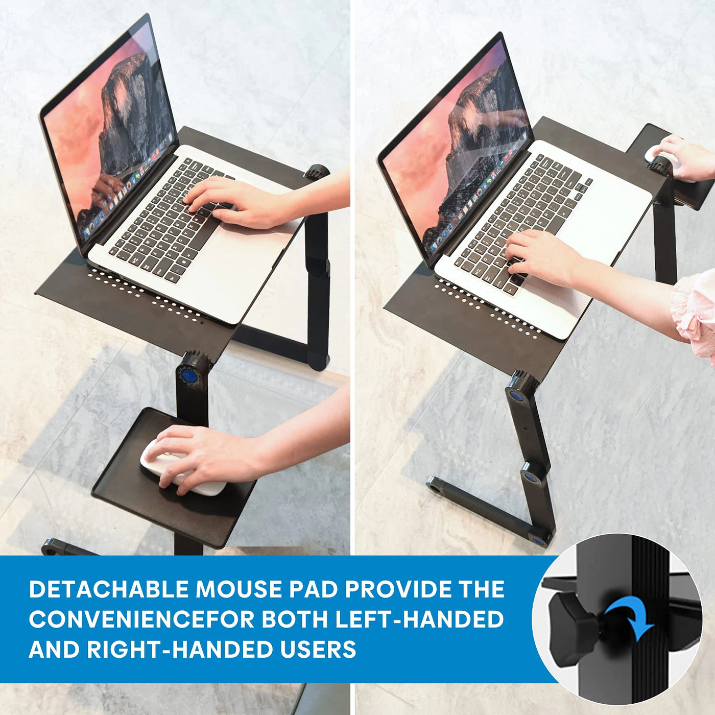 Adjustable Aluminum Laptop Stand Desk - Portable Lap Desk with Mouse Pad