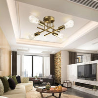 Nordic Semi-Flush Ceiling Chandelier - Retro LED Bedroom Light
