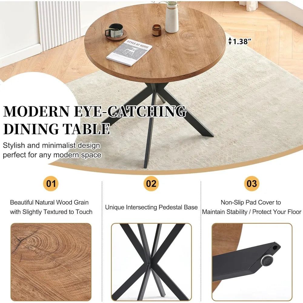 Round Dining Table Set with Rattan Chairs - Modern 4-Chair Set