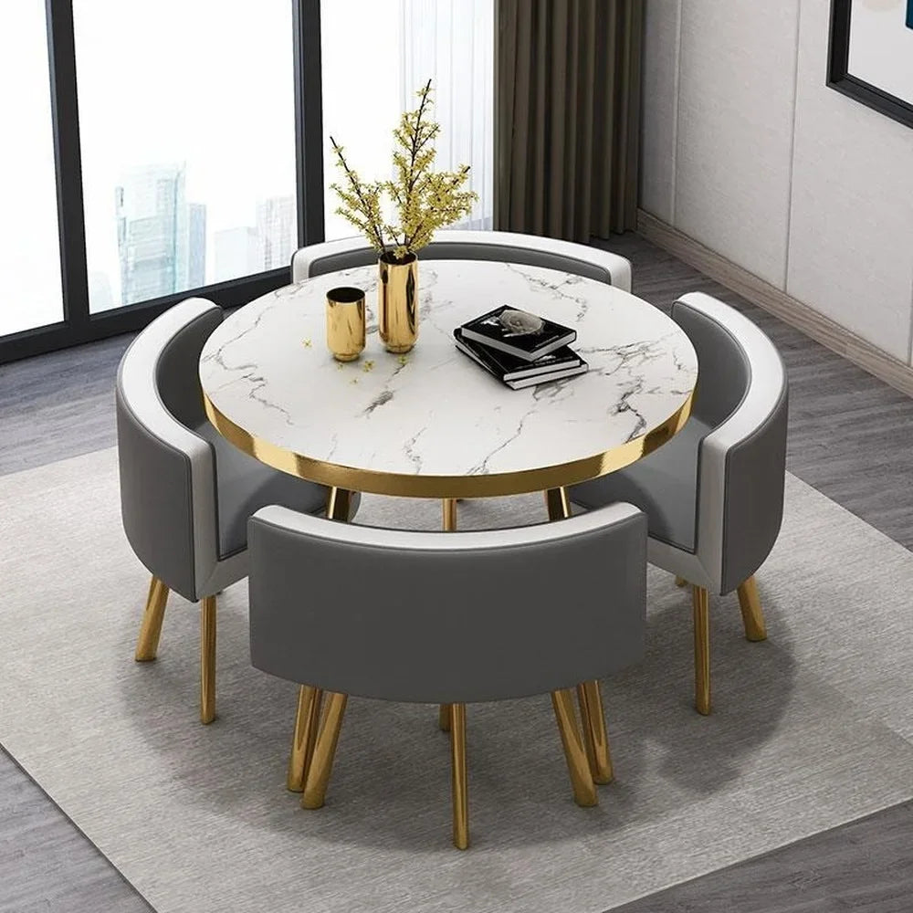80cm Marble Round Dining Table Set - Modern Table with 4 Chairs