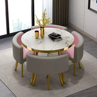 80cm Marble Round Dining Table Set - Modern Table with 4 Chairs