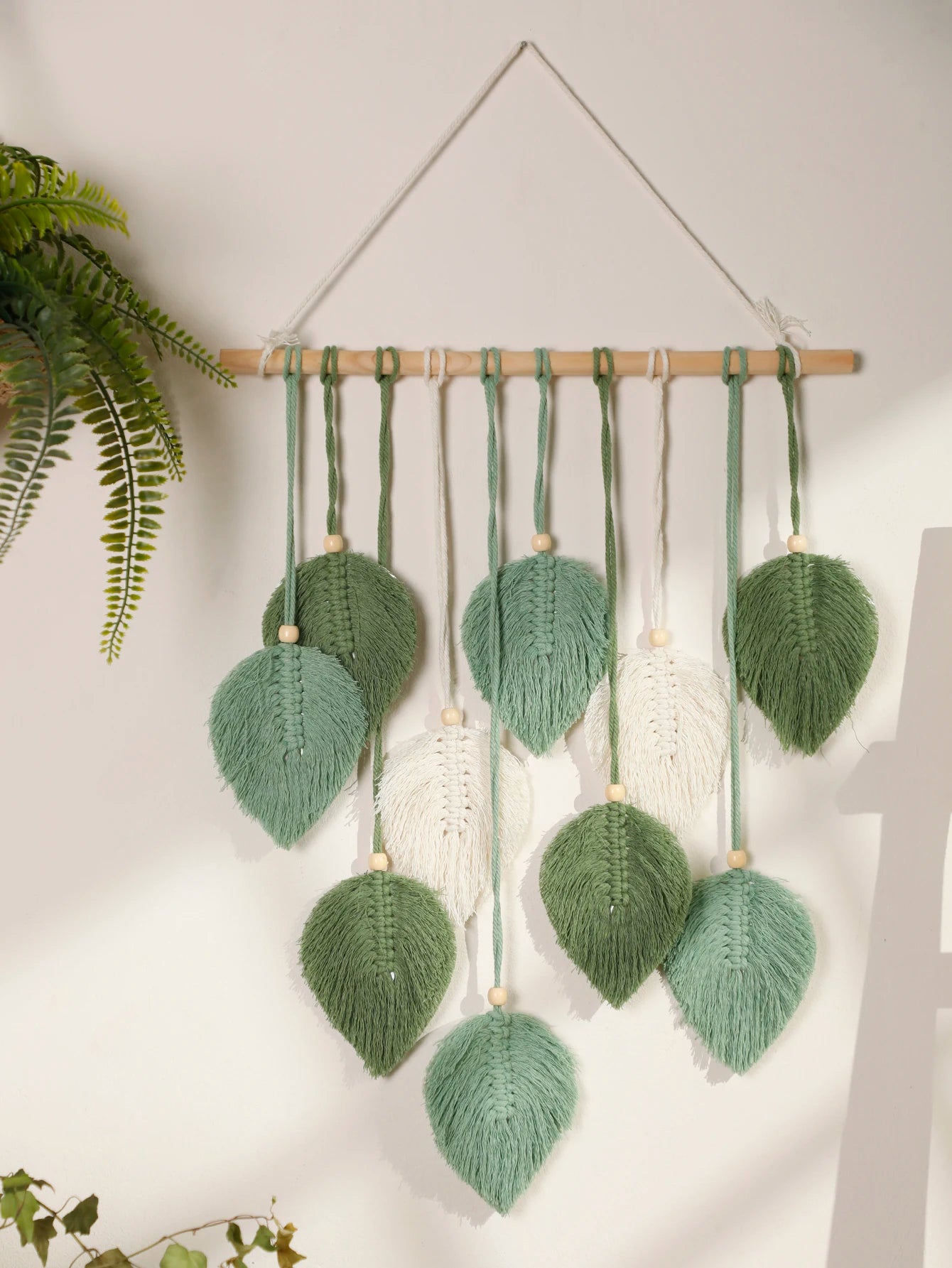 Leaf Macrame Wall Hanging - Boho Brown and Green Tapestry Decor