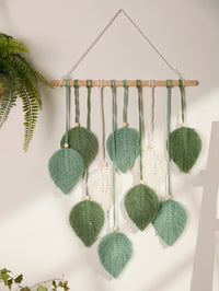 Leaf Macrame Wall Hanging - Boho Brown and Green Tapestry Decor