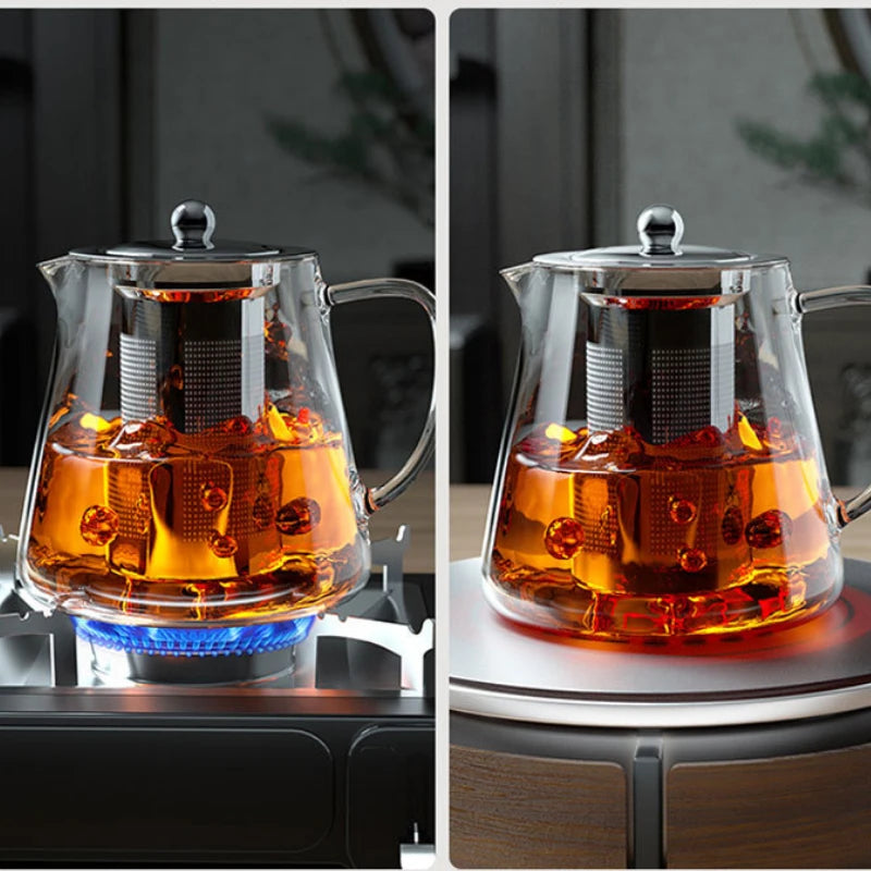 Heat-Resistant Glass Teapot - Stainless Steel Infuser Tea Pot