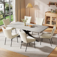Extendable Grey Wood Dining Table Set - 6 Black Fabric Chairs