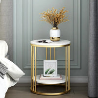 White Marble Side Table - Two-Tier Round Accent Coffee Table