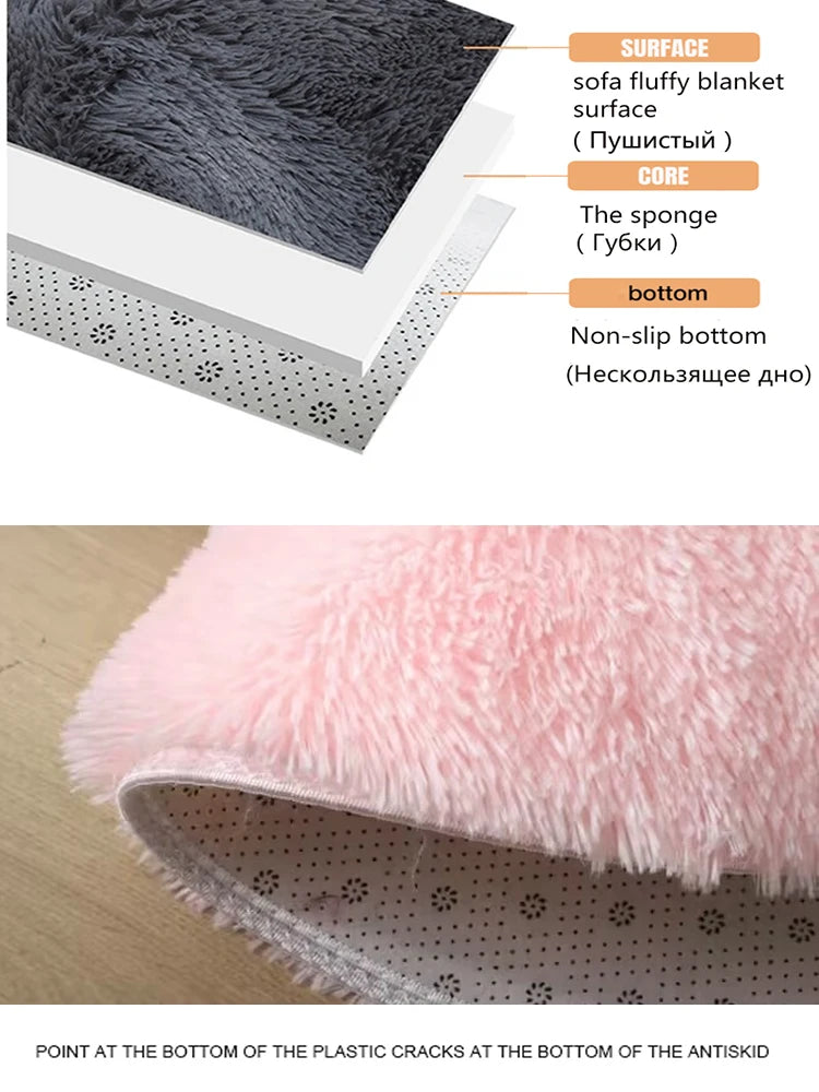 Modern Round Plush Area Rug - Soft Non-Slip Bedroom Carpet