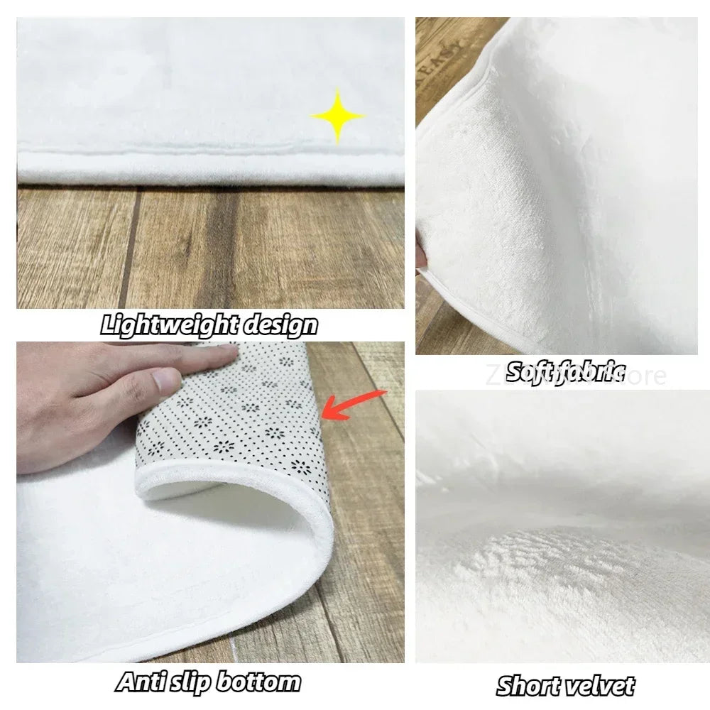 Cream Irregular Oval Area Rug - Soft Plush Bedroom Carpet