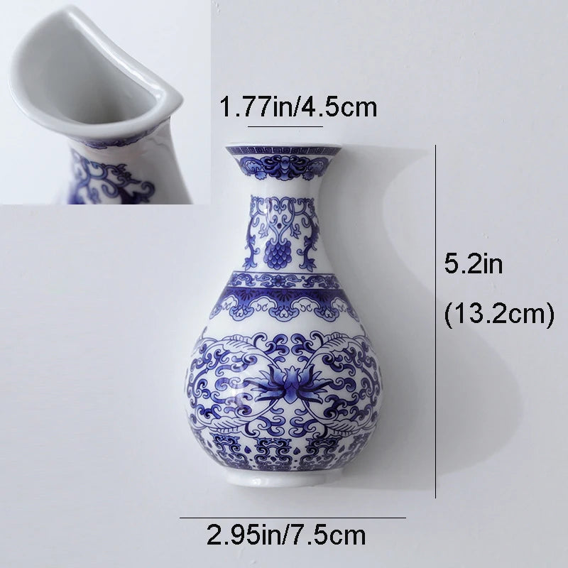 Blue and White Ceramic Flower Vase - Retro Wedding and Table Decor