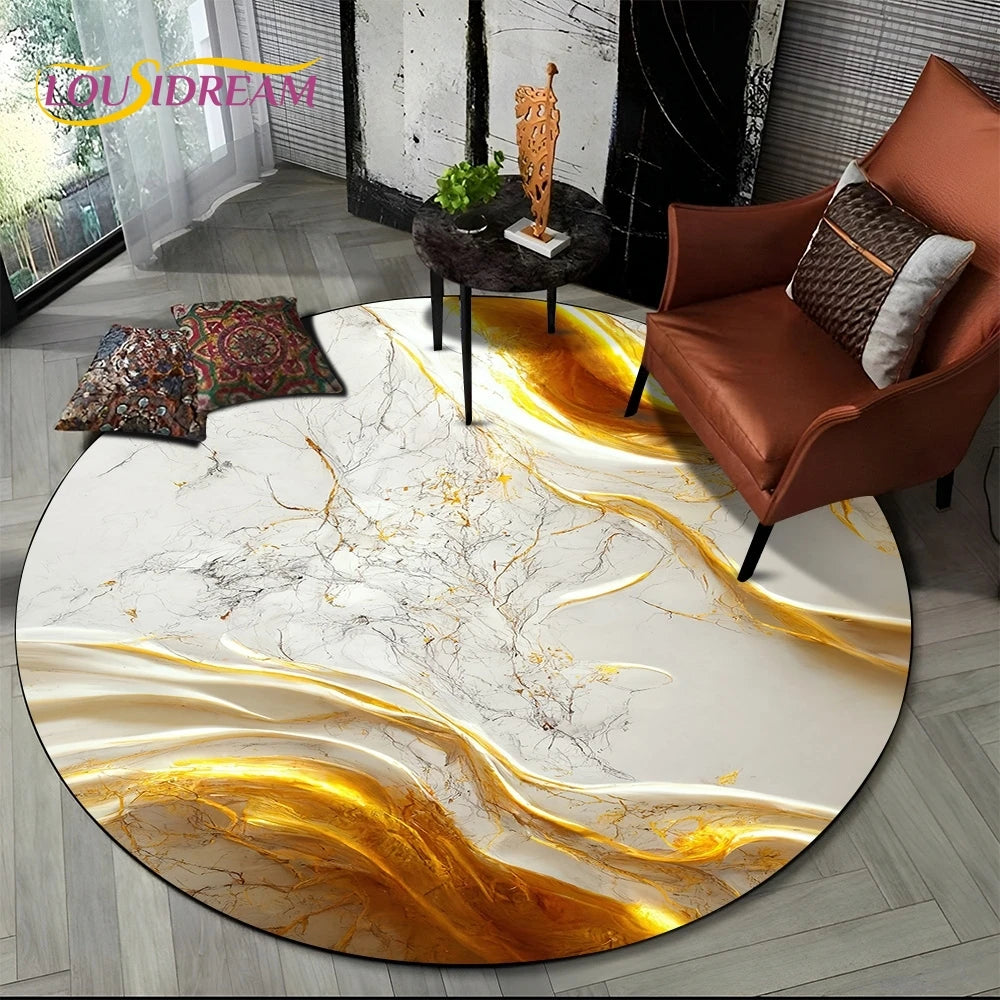 Luxury Marble Round Area Rug - Non-Slip Living Room Carpet