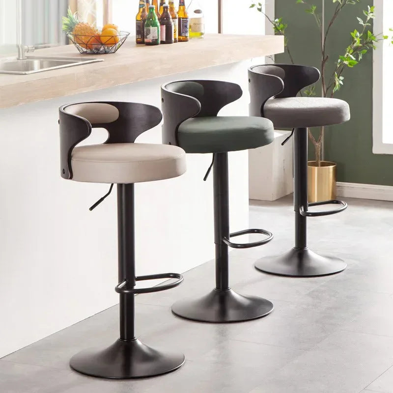 Modern Leather Swivel Bar Stool - Adjustable High Back Chair
